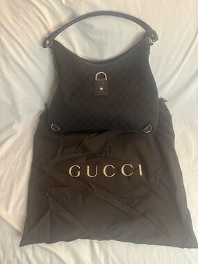 GUCCI GG Abbey Canvas D-ring Hobo Shoulder Bag Medium -Like New